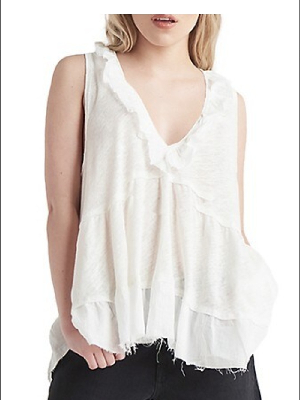 Dex Off-white Ruffle V-Neck Sleeveless Tank
